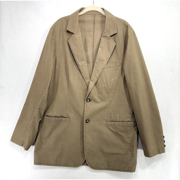 Vtg LL Bean Blazer Men 42 Tall Tan 100% Cotton Canvas Unlined Travel Academia - Picture 1 of 13